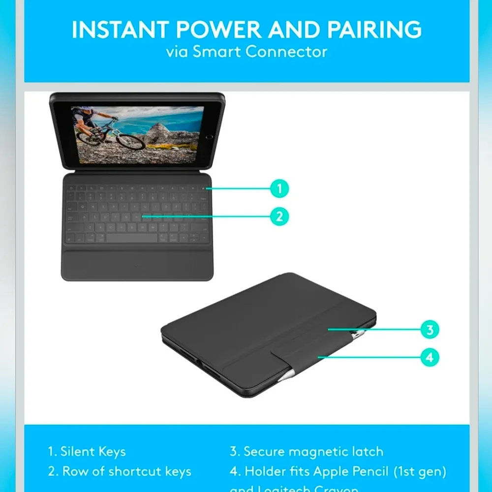LogiTech Rugged Folio Waterproof Keyboard For 7/8/9 Gen iPad